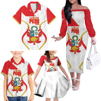 Custom Peru Football Family Matching Off The Shoulder Long Sleeve Dress and Hawaiian Shirt Vamos La Bicolor - Wonder Print Shop