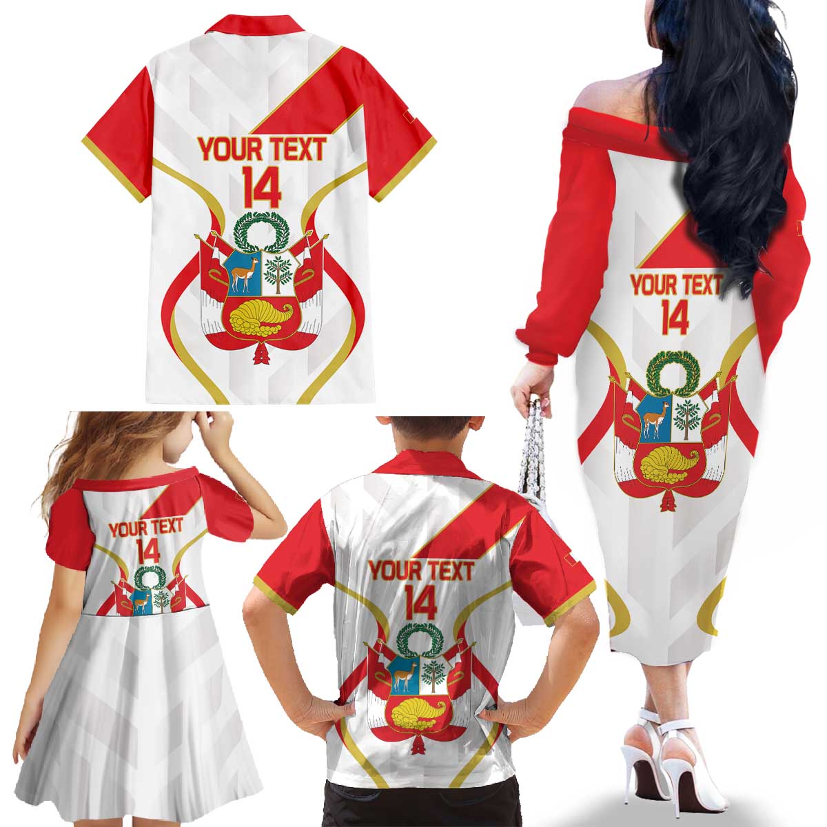 Custom Peru Football Family Matching Off The Shoulder Long Sleeve Dress and Hawaiian Shirt Vamos La Bicolor - Wonder Print Shop