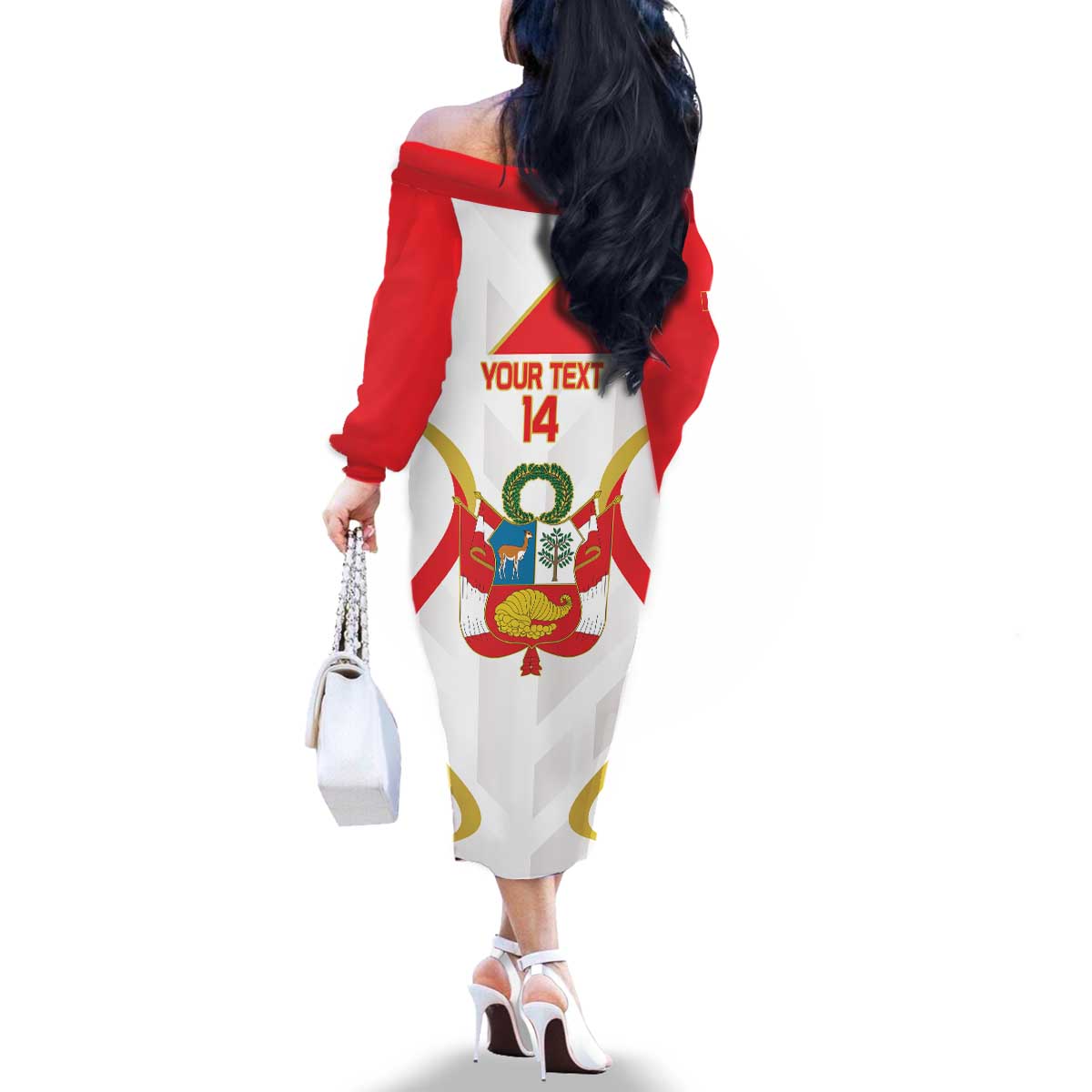 Custom Peru Football Family Matching Off The Shoulder Long Sleeve Dress and Hawaiian Shirt Vamos La Bicolor - Wonder Print Shop