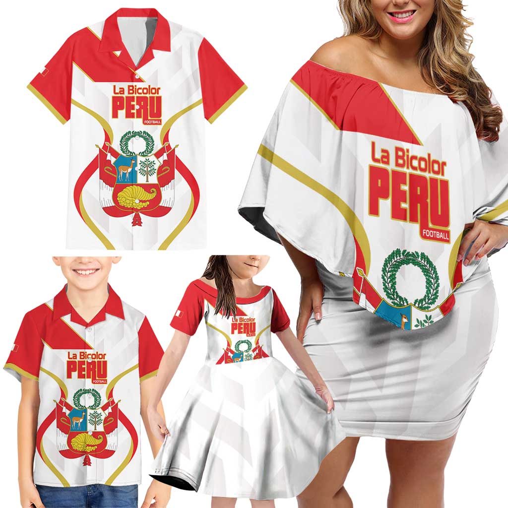 Custom Peru Football Family Matching Off Shoulder Short Dress and Hawaiian Shirt Vamos La Bicolor - Wonder Print Shop