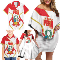 Custom Peru Football Family Matching Off Shoulder Short Dress and Hawaiian Shirt Vamos La Bicolor - Wonder Print Shop
