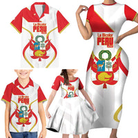 Custom Peru Football Family Matching Short Sleeve Bodycon Dress and Hawaiian Shirt Vamos La Bicolor - Wonder Print Shop