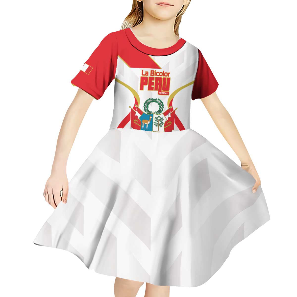 Custom Peru Football Kid Short Sleeve Dress Vamos La Bicolor - Wonder Print Shop