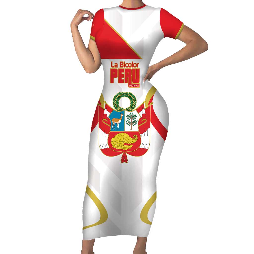 Custom Peru Football Short Sleeve Bodycon Dress Vamos La Bicolor - Wonder Print Shop