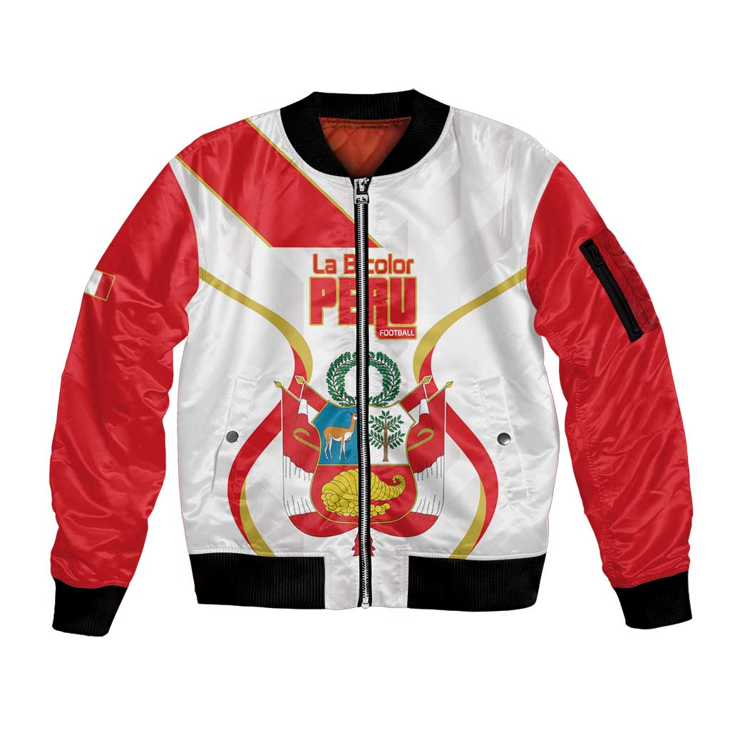 Custom Peru Football Sleeve Zip Bomber Jacket Vamos La Bicolor - Wonder Print Shop