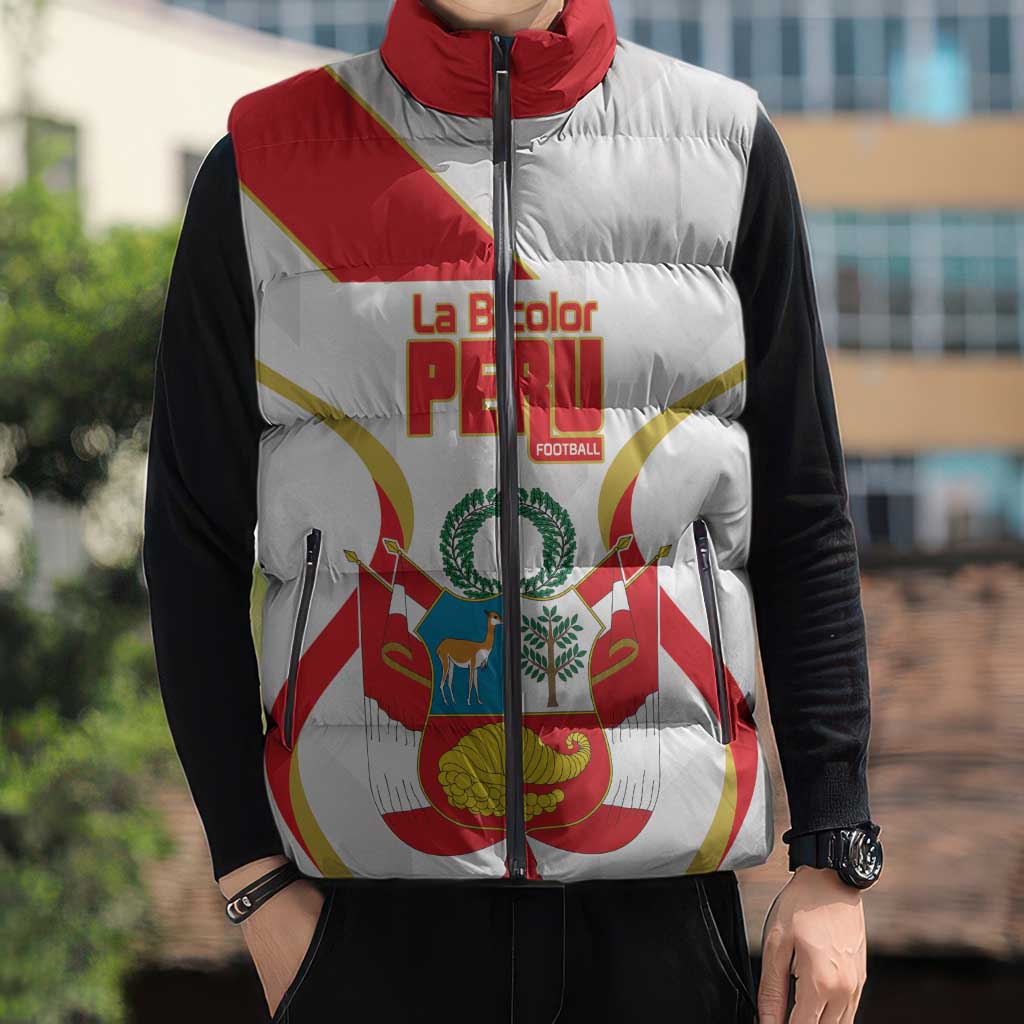 Custom Peru Football Sleeveless Puffer Jacket Vamos La Bicolor - Wonder Print Shop