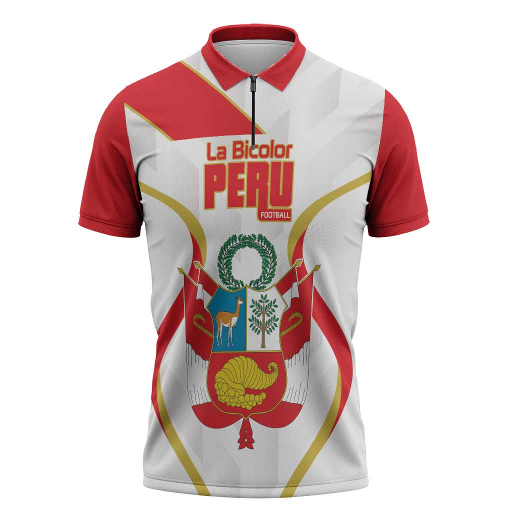 Custom Peru Football Zipper Polo Shirt Vamos La Bicolor - Wonder Print Shop