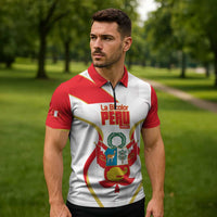 Custom Peru Football Zipper Polo Shirt Vamos La Bicolor - Wonder Print Shop