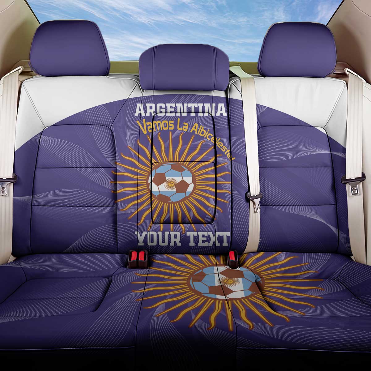 Custom Argentina Football Back Car Seat Cover Vamos La Albiceleste Purple Version - Wonder Print Shop