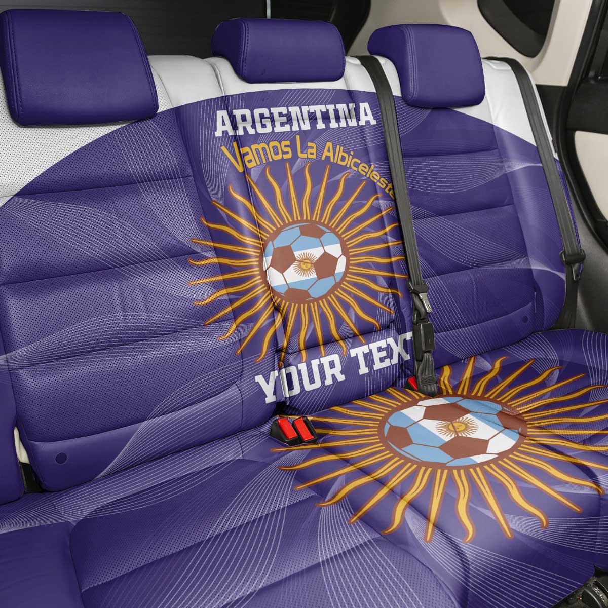 Custom Argentina Football Back Car Seat Cover Vamos La Albiceleste Purple Version - Wonder Print Shop
