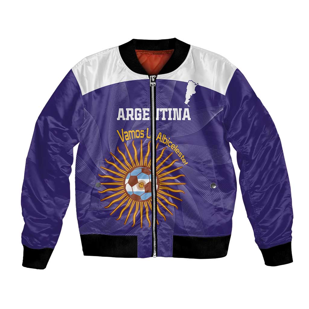 Custom Argentina Football Bomber Jacket Vamos La Albiceleste Purple Version - Wonder Print Shop