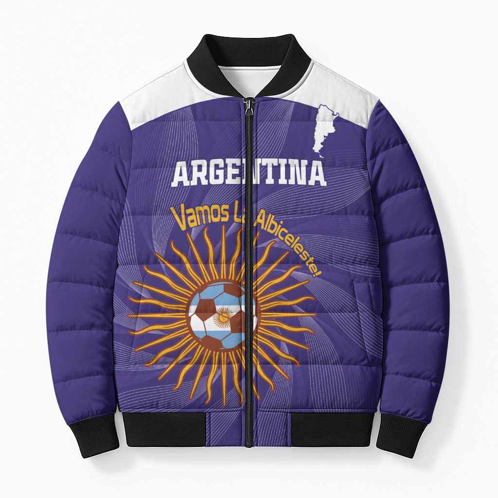 Custom Argentina Football Bomber Puffer Jacket Vamos La Albiceleste Purple Version - Wonder Print Shop