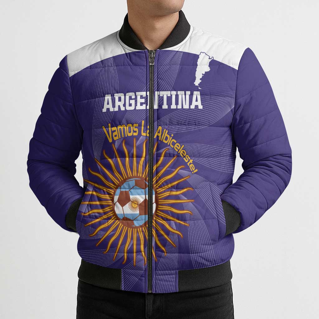 Custom Argentina Football Bomber Puffer Jacket Vamos La Albiceleste Purple Version - Wonder Print Shop