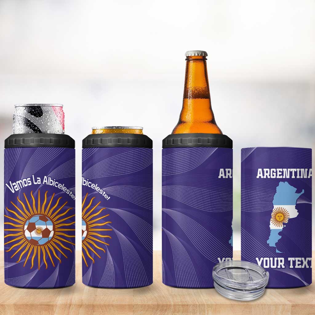 Custom Argentina Football 4 in 1 Can Cooler Tumbler Vamos La Albiceleste Purple Version - Wonder Print Shop