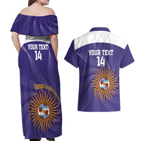 Custom Argentina Football Couples Matching Off Shoulder Maxi Dress and Hawaiian Shirt Vamos La Albiceleste Purple Version - Wonder Print Shop