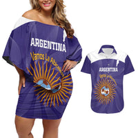 Custom Argentina Football Couples Matching Off Shoulder Short Dress and Hawaiian Shirt Vamos La Albiceleste Purple Version - Wonder Print Shop