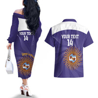 Custom Argentina Football Couples Matching Off The Shoulder Long Sleeve Dress and Hawaiian Shirt Vamos La Albiceleste Purple Version - Wonder Print Shop