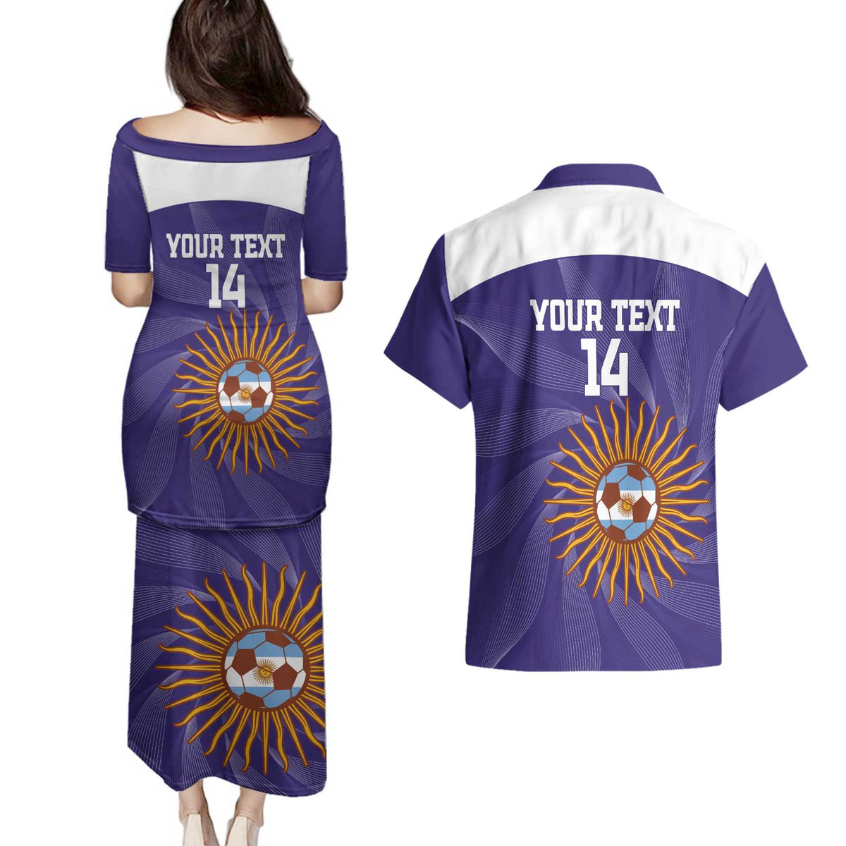Custom Argentina Football Couples Matching Puletasi and Hawaiian Shirt Vamos La Albiceleste Purple Version - Wonder Print Shop