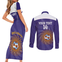 Custom Argentina Football Couples Matching Short Sleeve Bodycon Dress and Long Sleeve Button Shirt Vamos La Albiceleste Purple Version - Wonder Print Shop