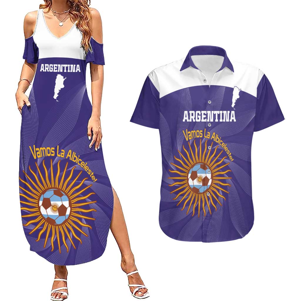 Custom Argentina Football Couples Matching Summer Maxi Dress and Hawaiian Shirt Vamos La Albiceleste Purple Version - Wonder Print Shop