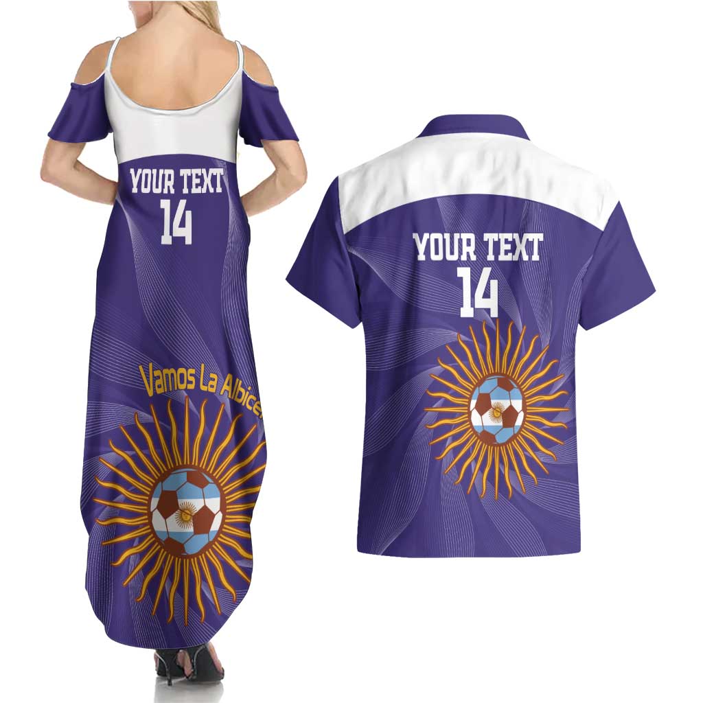 Custom Argentina Football Couples Matching Summer Maxi Dress and Hawaiian Shirt Vamos La Albiceleste Purple Version - Wonder Print Shop