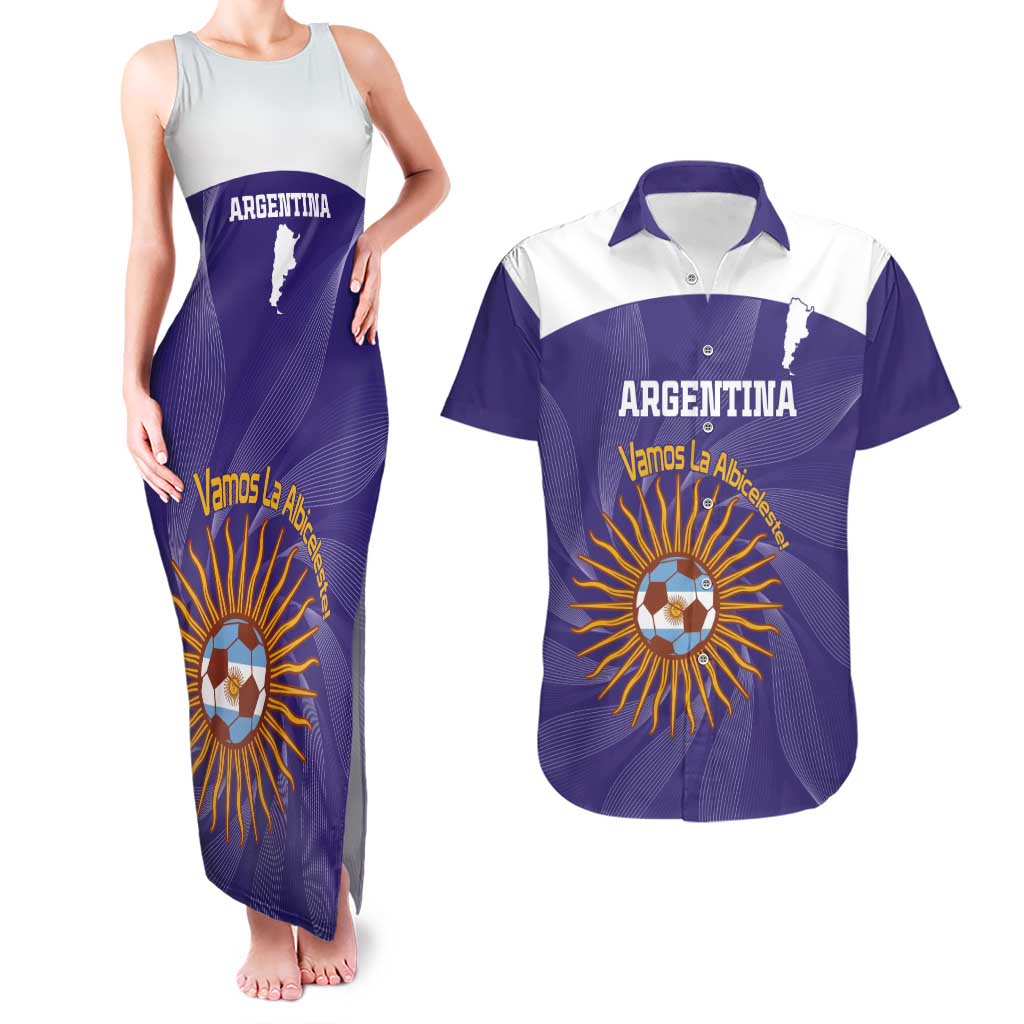 Custom Argentina Football Couples Matching Tank Maxi Dress and Hawaiian Shirt Vamos La Albiceleste Purple Version - Wonder Print Shop