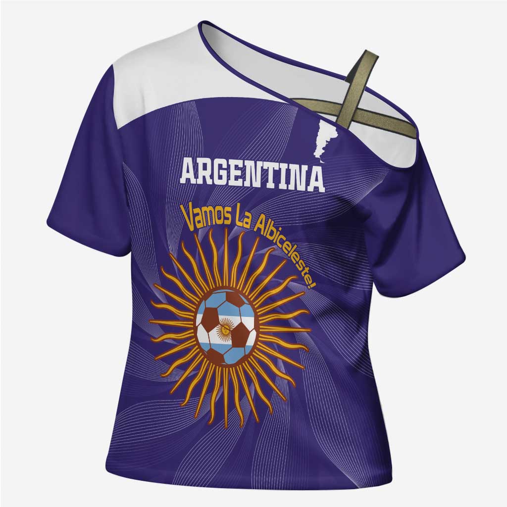 Custom Argentina Football Cross Shoulder Shirt Vamos La Albiceleste Purple Version - Wonder Print Shop