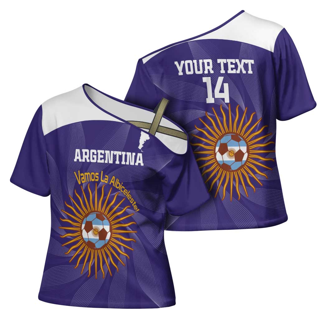 Custom Argentina Football Cross Shoulder Shirt Vamos La Albiceleste Purple Version - Wonder Print Shop