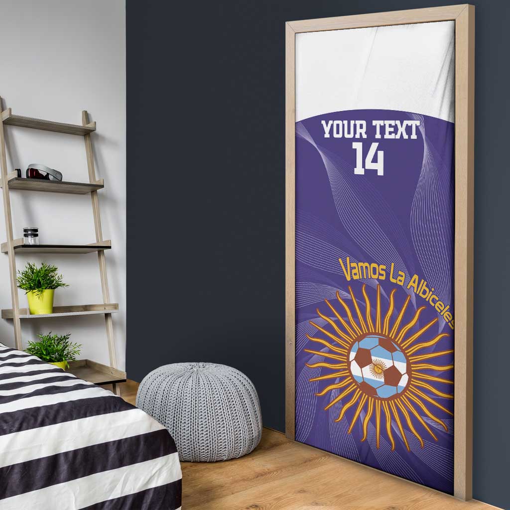 Custom Argentina Football Door Cover Vamos La Albiceleste Purple Version - Wonder Print Shop