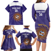 Custom Argentina Football Family Matching Long Sleeve Bodycon Dress and Hawaiian Shirt Vamos La Albiceleste Purple Version - Wonder Print Shop