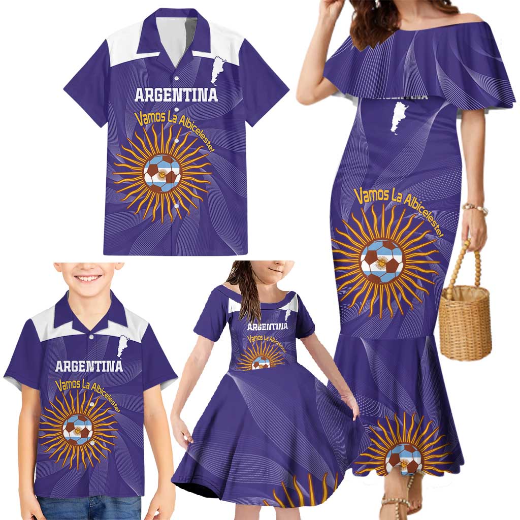 Custom Argentina Football Family Matching Mermaid Dress and Hawaiian Shirt Vamos La Albiceleste Purple Version - Wonder Print Shop