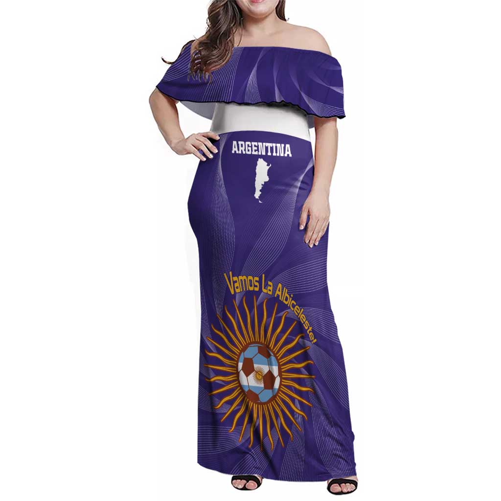 Custom Argentina Football Family Matching Off Shoulder Maxi Dress and Hawaiian Shirt Vamos La Albiceleste Purple Version - Wonder Print Shop