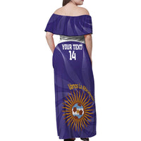 Custom Argentina Football Family Matching Off Shoulder Maxi Dress and Hawaiian Shirt Vamos La Albiceleste Purple Version - Wonder Print Shop