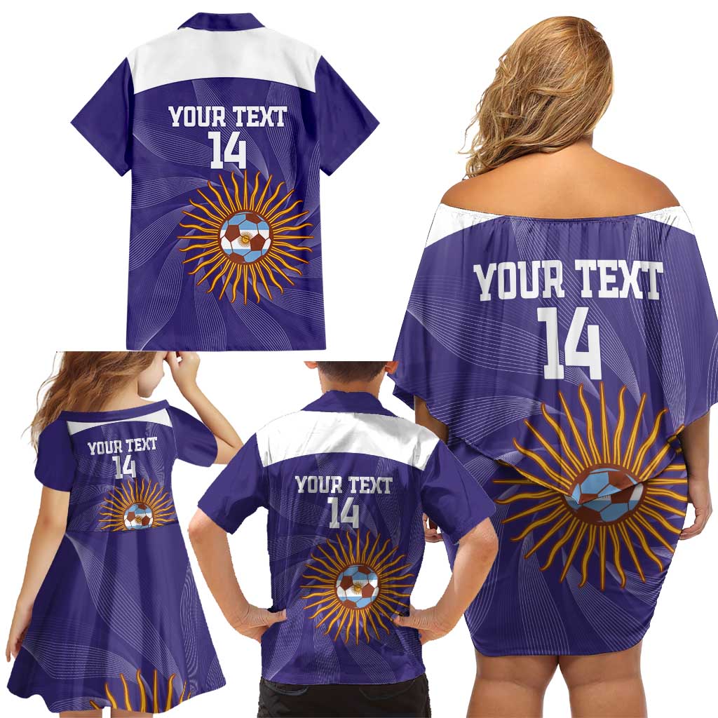 Custom Argentina Football Family Matching Off Shoulder Short Dress and Hawaiian Shirt Vamos La Albiceleste Purple Version - Wonder Print Shop