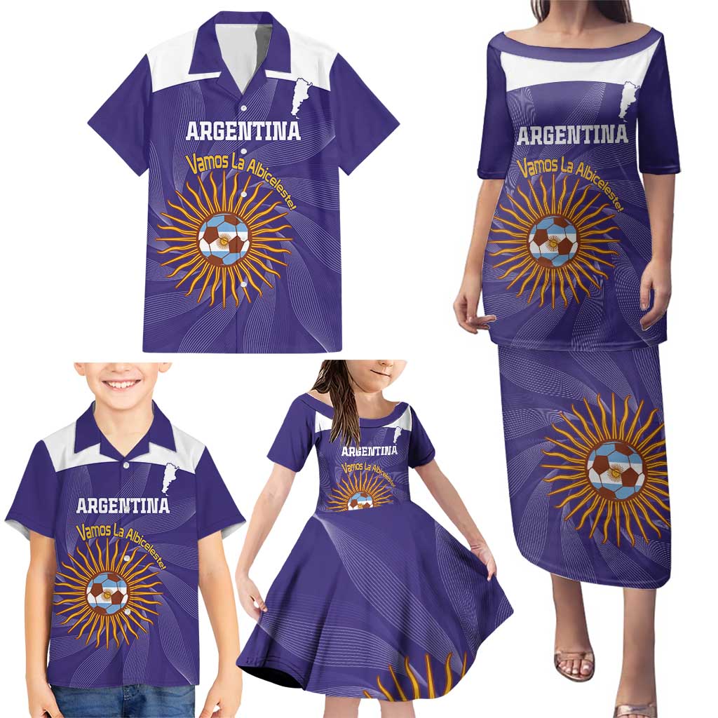 Custom Argentina Football Family Matching Puletasi and Hawaiian Shirt Vamos La Albiceleste Purple Version - Wonder Print Shop