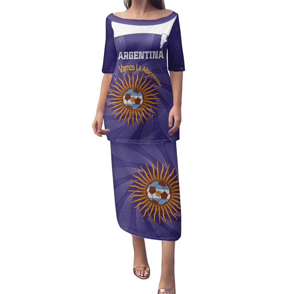 Custom Argentina Football Family Matching Puletasi and Hawaiian Shirt Vamos La Albiceleste Purple Version - Wonder Print Shop