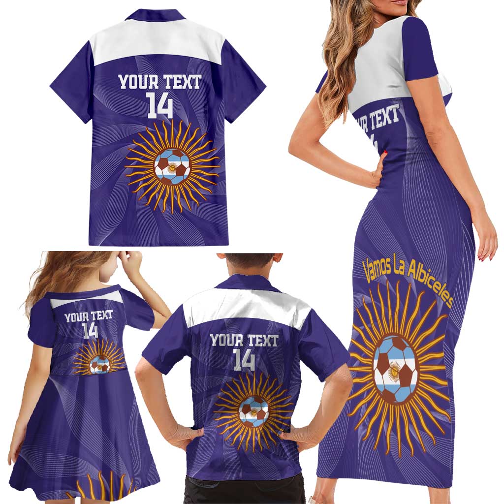 Custom Argentina Football Family Matching Short Sleeve Bodycon Dress and Hawaiian Shirt Vamos La Albiceleste Purple Version - Wonder Print Shop