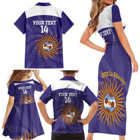 Custom Argentina Football Family Matching Short Sleeve Bodycon Dress and Hawaiian Shirt Vamos La Albiceleste Purple Version - Wonder Print Shop