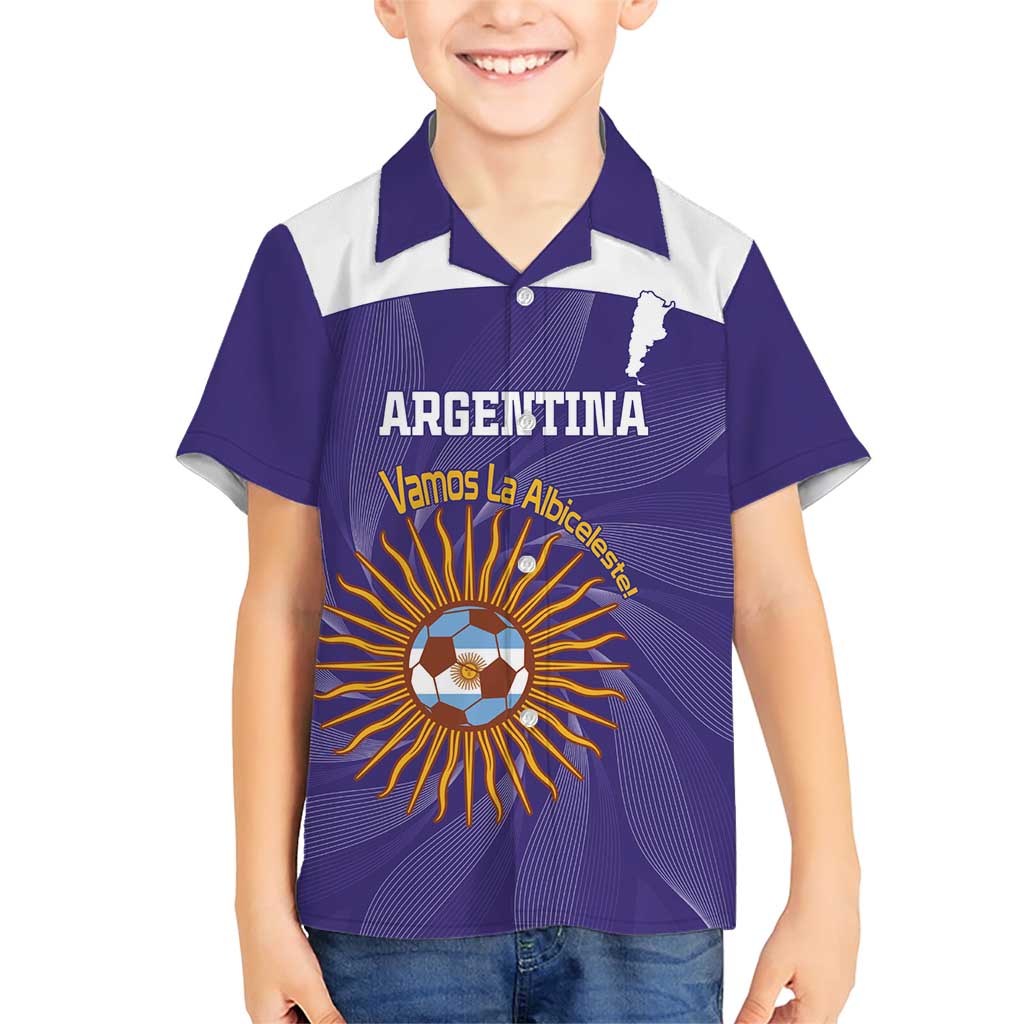 Custom Argentina Football Family Matching Short Sleeve Bodycon Dress and Hawaiian Shirt Vamos La Albiceleste Purple Version - Wonder Print Shop