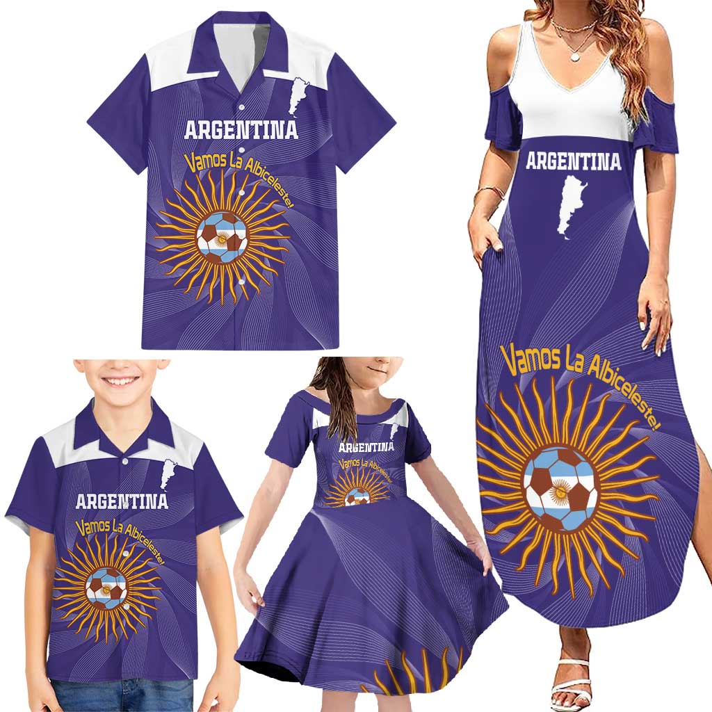 Custom Argentina Football Family Matching Summer Maxi Dress and Hawaiian Shirt Vamos La Albiceleste Purple Version - Wonder Print Shop