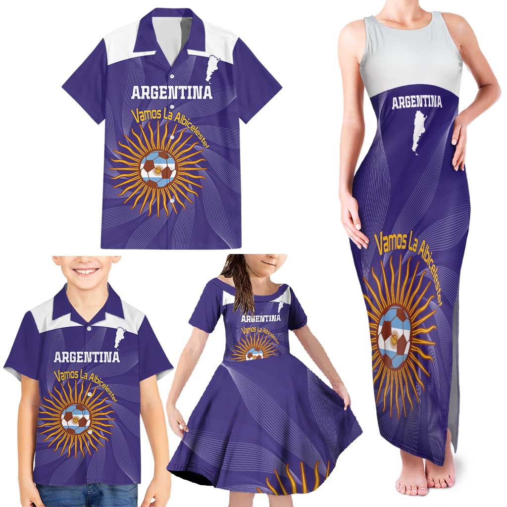 Custom Argentina Football Family Matching Tank Maxi Dress and Hawaiian Shirt Vamos La Albiceleste Purple Version - Wonder Print Shop