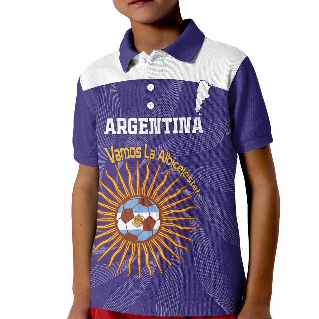 Custom Argentina Football Kid Polo Shirt Vamos La Albiceleste Purple Version - Wonder Print Shop