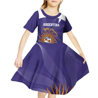 Custom Argentina Football Kid Short Sleeve Dress Vamos La Albiceleste Purple Version - Wonder Print Shop