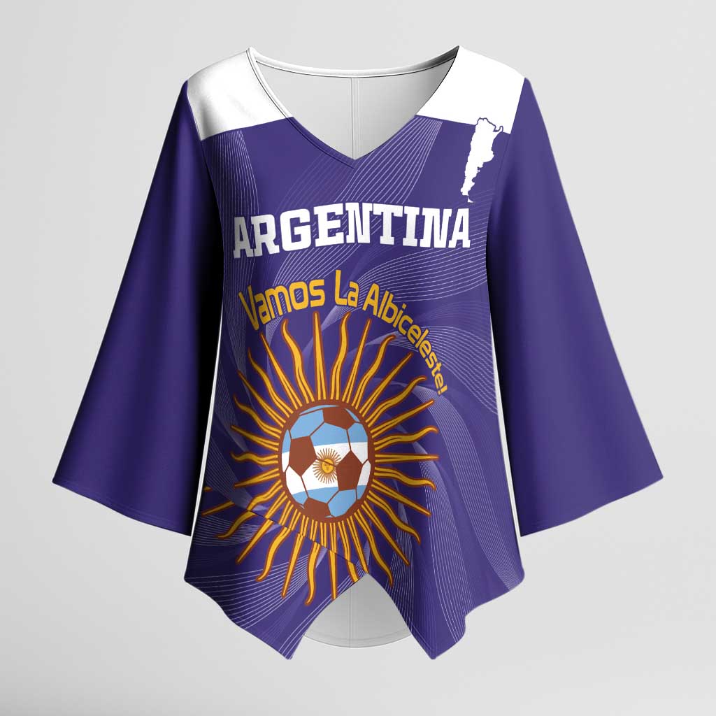 Custom Argentina Football Kimono Sleeve Blouse Vamos La Albiceleste Purple Version - Wonder Print Shop