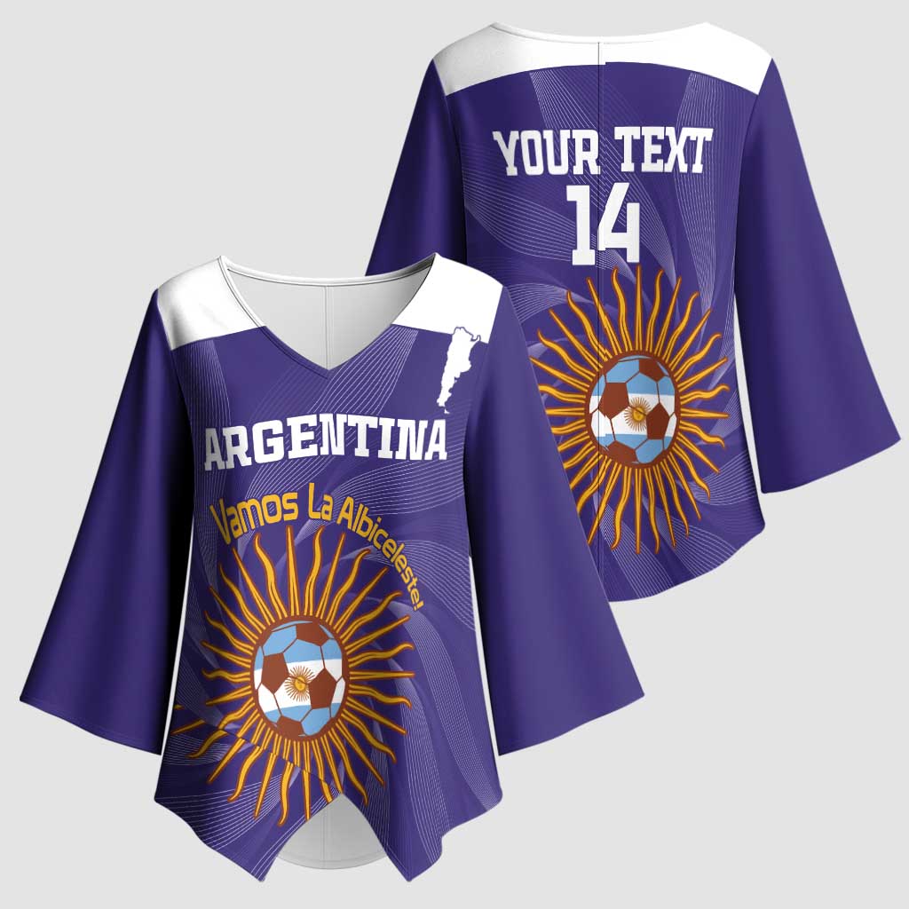 Custom Argentina Football Kimono Sleeve Blouse Vamos La Albiceleste Purple Version - Wonder Print Shop