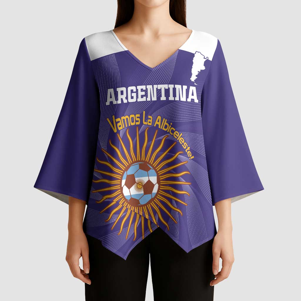 Custom Argentina Football Kimono Sleeve Blouse Vamos La Albiceleste Purple Version - Wonder Print Shop