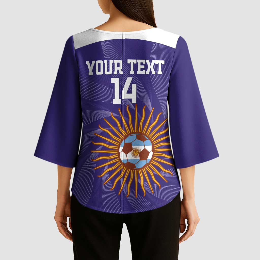 Custom Argentina Football Kimono Sleeve Blouse Vamos La Albiceleste Purple Version - Wonder Print Shop