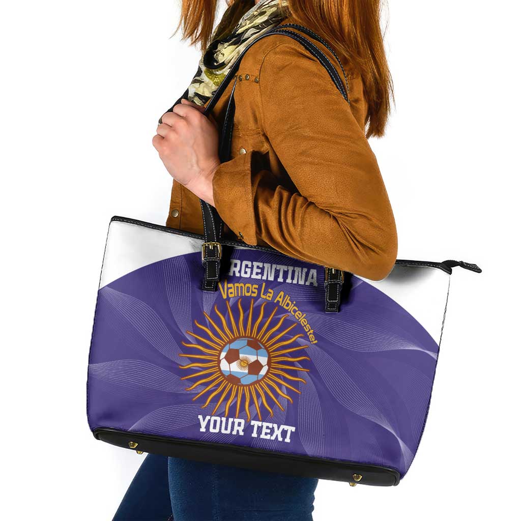 Custom Argentina Football Leather Tote Bag Vamos La Albiceleste Purple Version - Wonder Print Shop