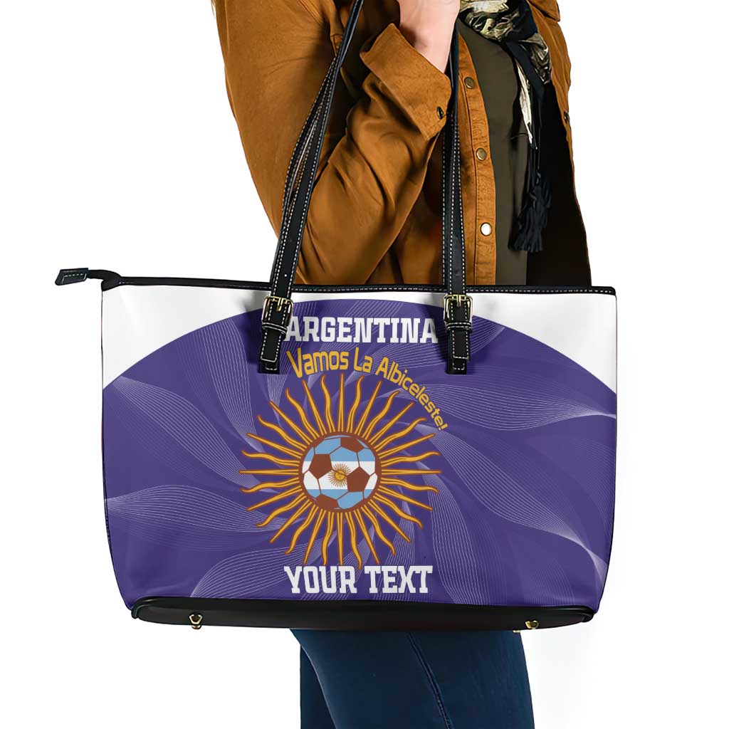 Custom Argentina Football Leather Tote Bag Vamos La Albiceleste Purple Version - Wonder Print Shop