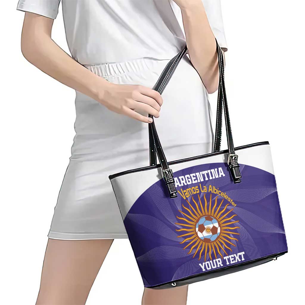 Custom Argentina Football Leather Tote Bag Vamos La Albiceleste Purple Version - Wonder Print Shop